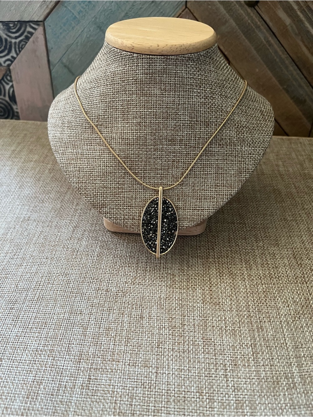 Kenneth Cole Gold-Tone Necklace with Black Sparkle Oval Pendant